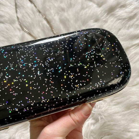 Halston Heritage Acrylic Glitter Clutch Shoulder Bag Clutch Sparkles Hard Shell - Picture 7 of 13